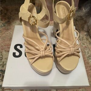 SCHUTZ Cream Strappy Heels with Bow Detail